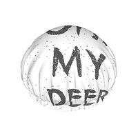 Gorro de ducha de ciervo, cita de moda con cuernos de ciervo Oh My Deer Gorros de baño impermeables de doble capa, perfectos para todas las longitudes y grosores de cabello