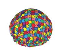 Gorro de ducha de concientización sobre el autismo de pieza de rompecabezas colorido para mujer Gorro de ducha de baño impermeable doble ajustable Protección para el cabello Gorro de ducha de salón