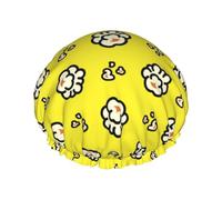 Gorro de ducha de doble capa amarillo con diseño de palomitas de maíz, reutilizable, impermeable, gorro de ducha grande para mujer, gorro de ducha para ducha con forro de Peva y cuerda elástica
