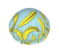 Gorro de ducha de doble capa azul plátano azul cielo, reutilizable, impermeable, gorro de ducha grande para mujer, gorro de ducha para ducha con forro de Peva y cuerda elástica