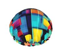 Gorro de ducha de doble capa con diagrama geométrico cuadrado para mujer, impermeable y duradero, protege el cabello durante el baño, belleza