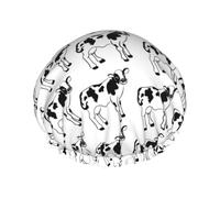 Gorro de ducha de doble capa con dibujo de dibujos animados de vaca blanca y negra, reutilizable, impermeable, gorro de ducha grande para mujer, gorro de ducha para ducha con forro de Peva y cuerda