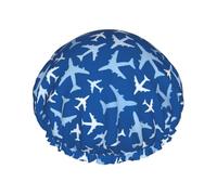 Gorro de ducha de doble capa con diseño de aviones en el cielo, reutilizable, gorro de ducha grande para mujer, gorro de ducha para ducha con forro de Peva y cuerda elástica