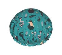 Gorro de ducha de doble capa con diseño de búho, zorro, flamenco, cocodrilo, cobra, reutilizable, impermeable, gorro de ducha grande para mujer, gorro de ducha con forro de Peva y cuerda elástica