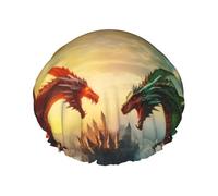 Gorro de ducha de doble capa con diseño de dragón de cielo rojo y verde, reutilizable, gorro de ducha grande para mujer, gorro de ducha para ducha con forro de Peva y cuerda elástica