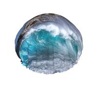 Gorro de ducha de doble capa con diseño de faro en la Habana, reutilizable, resistente al agua, gorro de ducha grande para mujer, gorro de ducha para ducha con forro de Peva y cuerda elástica