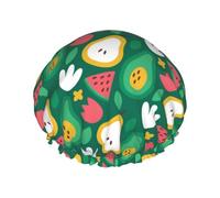 Gorro de ducha de doble capa con diseño de flor de aguacate y sandía, reutilizable, impermeable, gorro de ducha grande para mujer, gorro de ducha para ducha con forro de Peva y cuerda elástica