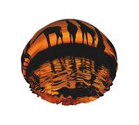 Gorro de ducha de doble capa con diseño de jirafa bajo el árbol en África para mujer, reutilizable, adecuado para bañarse en spa