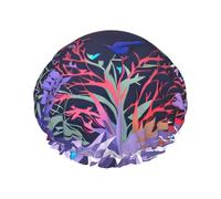 Gorro de ducha de doble capa con diseño de mariposa morada, elegante y funcional, reutilizable y bonito gorro de baño elástico
