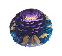 Gorro de ducha de doble capa con diseño de mariposa morada, elegante y funcional, reutilizable y bonito gorro de baño elástico