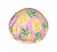 Gorro de ducha de doble capa con diseño de piña, color rosa cielo estrellado, reutilizable, impermeable, gorro de ducha grande para mujer, gorro de ducha con forro de Peva y cuerda elástica
