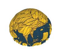 Gorro de ducha de doble capa con diseño de pollo con hojas amarillas, elegante y funcional, reutilizable y bonito gorro de baño elástico