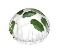 Gorro de ducha de doble capa con diseño de ramita verde natural, elegante y funcional, reutilizable y bonito gorro de baño elástico