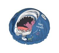 Gorro de ducha de doble capa con diseño de tiburón blanco reutilizable, gorro de ducha grande para mujer, gorro de ducha para ducha con forro de Peva y cuerda elástica