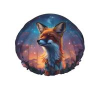 Gorro de ducha de doble capa con diseño de zorro de cielo estrellado, reutilizable, resistente al agua, gorro de ducha grande para mujer, gorro de ducha para ducha con forro de Peva y cuerda elástica