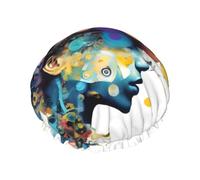 Gorro de ducha de doble capa con estampado de cerebro de inteligencia artificial para mujeres y hombres, reutilizable, ligero y suave
