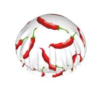 Gorro de ducha de doble capa con estampado de chile rojo, reutilizable, resistente al agua, gorro de ducha grande para mujer, gorro de ducha para ducha con forro de Peva y cuerda elástica