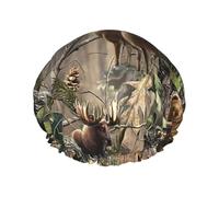 Gorro de ducha de doble capa con estampado de ciervo y oso de caza de vida silvestre, reutilizable, ligero y suave, gorro de baño para mujer