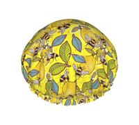 Gorro de ducha de doble capa con estampado de limón amarillo y abeja, gorros de ducha para uso doméstico
