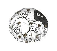 Gorro de ducha de doble capa con estampado de oveja negra y blanca para mujeres y hombres, reutilizable, ligero y suave