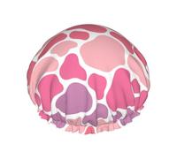 Gorro de ducha de doble capa con estampado de vaca multicolor, reutilizable, impermeable, gorro de ducha grande para mujer, gorro de ducha para ducha con forro de Peva y cuerda elástica