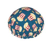 Gorro de ducha de doble capa con expresión de palomitas de maíz, reutilizable, impermeable, gorro de ducha grande para mujer, gorro de ducha para ducha con forro de Peva y cuerda elástica