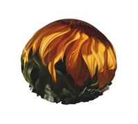 Gorro de ducha de doble capa con girasol amarillo sobre fondo marrón para mujer, impermeable y duradero, protege el cabello durante el baño, belleza