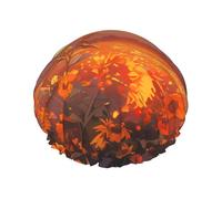 Gorro de ducha de doble capa con girasoles amarillos al atardecer para mujer, impermeable y duradero, protege el cabello durante el baño, belleza