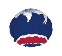 Gorro de ducha de doble capa con la bandera del estado de Wyoming para mujer, reutilizable, diseño de gran tamaño adecuado para todas las longitudes de cabello, adecuado para niñas, spa y salón de