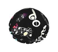 Gorro de ducha de doble capa con símbolos musicales, elegante y funcional, reutilizable y bonito gorro de baño elástico