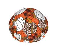 Gorro de ducha de doble capa con varias calabazas, reutilizable, impermeable, gorro de ducha grande para mujer, gorro de ducha para ducha con forro de Peva y cuerda elástica