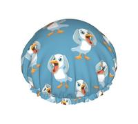 Gorro de ducha de doble capa de gaviota de dibujos animados, reutilizable, impermeable, gorro de ducha grande para mujer, gorro de ducha para ducha con forro de Peva y cuerda elástica