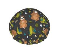 Gorro de ducha de doble capa de perezosos divertidos en el bosque, gorro de ducha reutilizable e impermeable, gorro de ducha grande para mujer, gorro de ducha para ducha con forro de Peva y cuerda