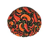 Gorro de ducha de doble capa Red Hot Chili reutilizable, resistente al agua, gorro de ducha grande para mujer, gorro de ducha para ducha con forro de Peva y cuerda elástica