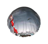 Gorro de ducha de doble capa reutilizable con diseño de faro 3D en el surf, gorro de ducha grande para mujer, gorro de ducha para ducha con forro de Peva y cuerda elástica