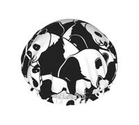 Gorro de ducha de doble capa, reutilizable, impermeable, grupo de lindos pandas, gorros de ducha para mujeres
