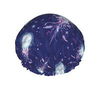 Gorro de ducha de estrella de mar con plumas de medusa, gorros de pelo largo reutilizables para mujer con banda elástica, gorro de ducha de baño de doble capa para adultos y niños
