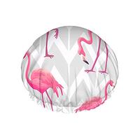 Gorro de ducha de flamenco, patrón tropical con flamencos rosados Gorros de baño impermeables de doble capa, perfectos para todas las longitudes y grosores de cabello
