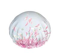 Gorro de ducha de flores, el viento de verano sopla lejos Flor de hortensia rosa Gorros de baño impermeables de doble capa Perfectos para todas las longitudes y grosores de cabello