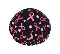 Gorro de ducha de lujo para mujer Cintas de concienciación sobre el cáncer de mama amor corazón negro Gorros de ducha reutilizables impermeables Doublefor cabello largo ajustable para la mayoría de lo