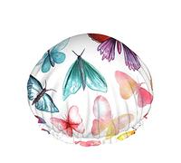 Gorro De Ducha De Mariposa De Acuarela,Muchas Mariposas De Acuarela De Varios Colores Y Formas Gorros De Baño Impermeables De Doble Capa Perfectos Para Todas Las Longitudes Y Grosores De Cabello