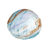 Gorro de ducha de mármol Azul Marrón Blanco Color Abstracto Océano Marmoleado Arte Estilo natural Gorros de ducha grandes Reutilizable Doble capa Gorro de ducha para el cabello Gorro de baño con est
