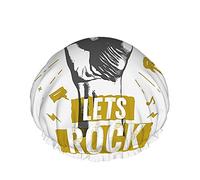 Gorro de ducha de música Vintage Hipster Rock N Roll Love Gesture con guitarra Skull Note Word Gorros de baño grandes para mujeres, hombres, niñas, pelo largo, impermeables, reutilizables, sombreros