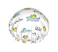 Gorro de ducha de patos Doodle para mujer, gorro de ducha ajustable doble impermeable, gorro de protección para el cabello, gorro de ducha de salón de Spa reutilizable para mujer