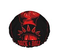 Gorro de ducha de roca, mano roja abstracta en cartel de Rock N Roll, gorros de baño impermeables de doble capa, perfectos para todas las longitudes y grosores de cabello