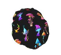 Gorro de ducha de setas mágicas colorido, impermeable, reutilizable, forro de PEVA, gorro de baño elástico ajustable para el cabello para mujeres, salón de Spa para mujeres