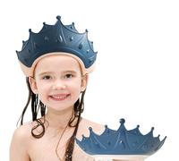 Gorro de ducha de silicona ajustable para niños, de 0 a 9 años, protección ocular y oído, adorable diseño de corona para divertirse en el baño, azul