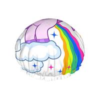 Gorro De Ducha De Unicornio, Unicornio Sonriente Pooping A Rainbow On The Sky Gorros De Baño Impermeables De Doble Capa Perfectos Para Todas Las Longitudes Y Grosores De Cabello