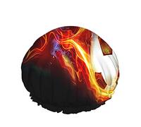 Gorro de ducha deportivo American Ball Burning Football Popular Game Team Cool Style Goal Success Artwork Gorros de ducha grandes Reutilizable Doble capa Gorro de ducha para el cabello Gorro de baño