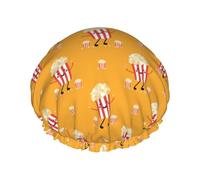 Gorro de ducha divertido de doble capa de palomitas de maíz, reutilizable, impermeable, gorro de ducha grande para mujer, gorro de ducha para ducha con forro de Peva y cuerda elástica